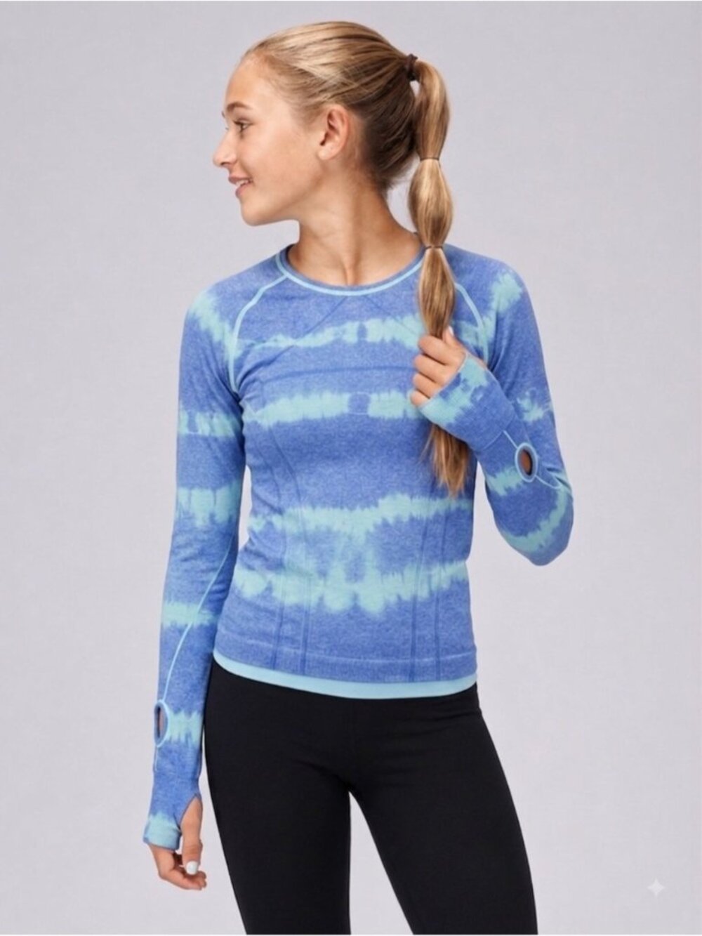Lululemon IVIVVA Girls Swiftly Tech Long-Sleeve Crew T-Shirt top blue fun 16 S